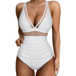 Women's White Sexy Push Up High Waisted Bathing Suit